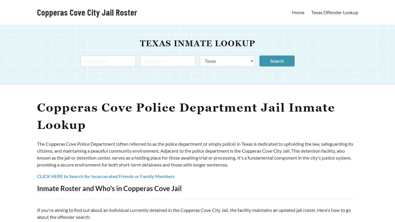 Copperas Cove Police Department & City Jail, TX Inmate Roster, Arrests ...