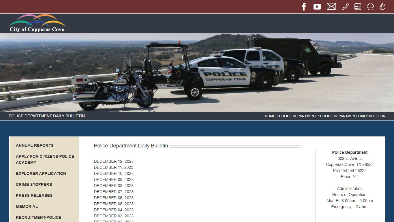 POLICE DEPARTMENT DAILY BULLETIN - The City of Copperas Cove, Texas